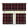 Grey Black And Red Scottish Plaid Print 3 Piece Kitchen Curtains