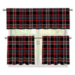 Grey Black And Red Scottish Plaid Print 3 Piece Kitchen Curtains