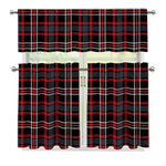 Grey Black And Red Scottish Plaid Print 3 Piece Kitchen Curtains