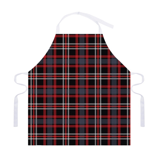 Grey Black And Red Scottish Plaid Print Adjustable Apron