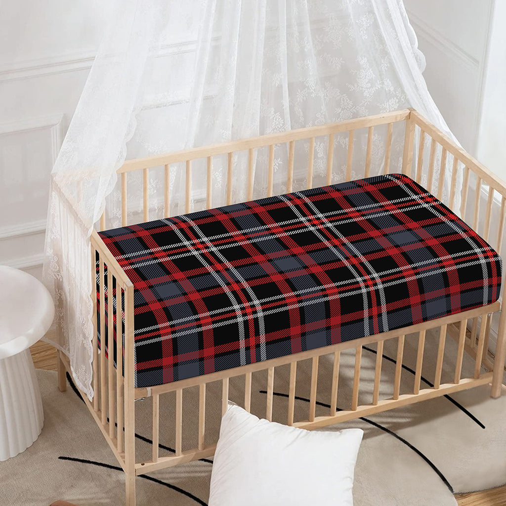 Grey Black And Red Scottish Plaid Print Baby Crib Sheet