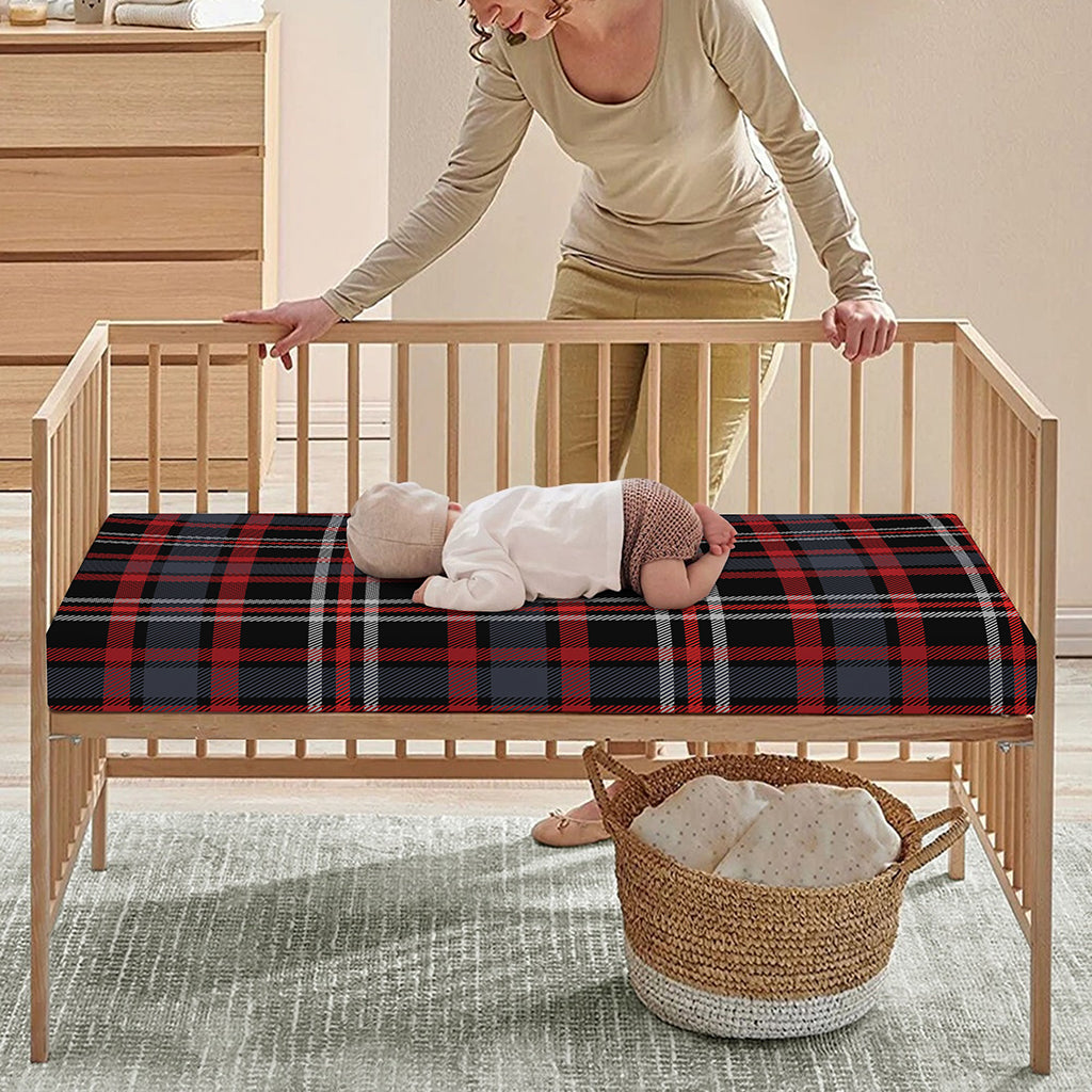 Grey Black And Red Scottish Plaid Print Baby Crib Sheet