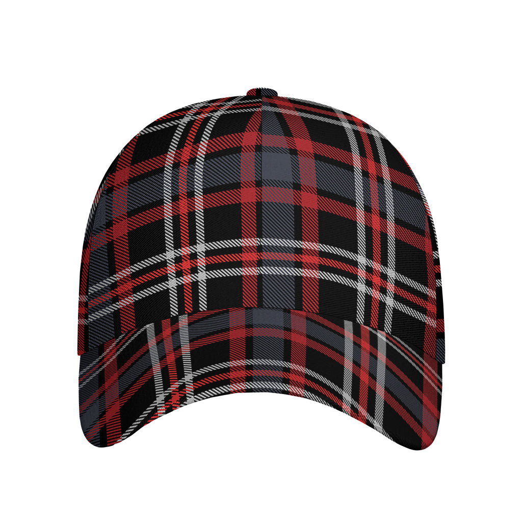 Grey Black And Red Scottish Plaid Print Baseball Cap