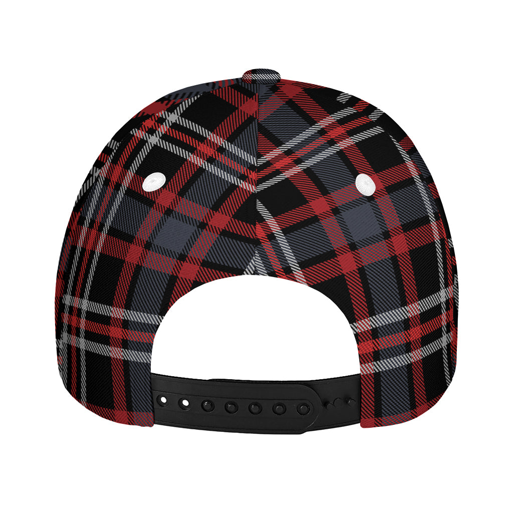 Grey Black And Red Scottish Plaid Print Baseball Cap