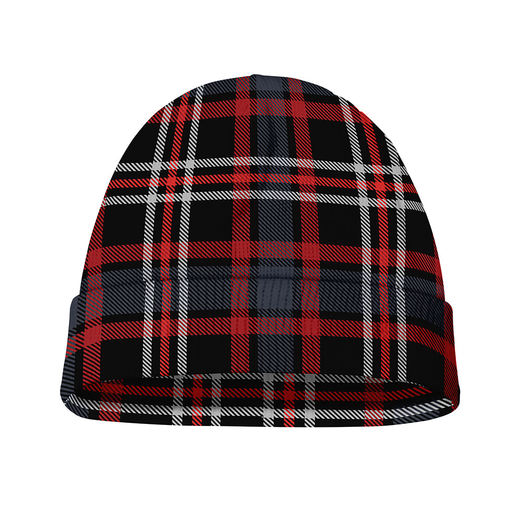 Grey Black And Red Scottish Plaid Print Beanie