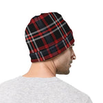 Grey Black And Red Scottish Plaid Print Beanie