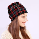 Grey Black And Red Scottish Plaid Print Beanie