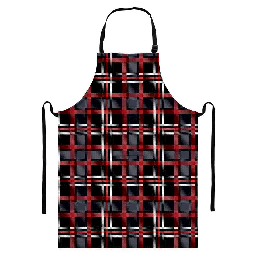 Grey Black And Red Scottish Plaid Print Bib Apron With Pocket