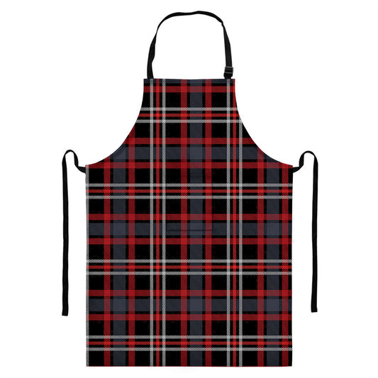 Grey Black And Red Scottish Plaid Print Bib Apron With Pocket