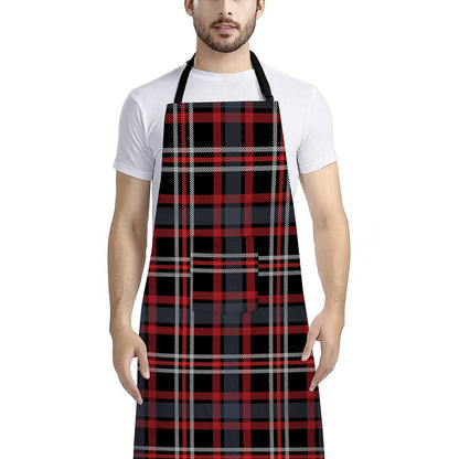 Grey Black And Red Scottish Plaid Print Bib Apron With Pocket