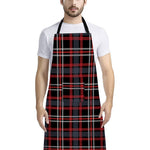 Grey Black And Red Scottish Plaid Print Bib Apron With Pocket