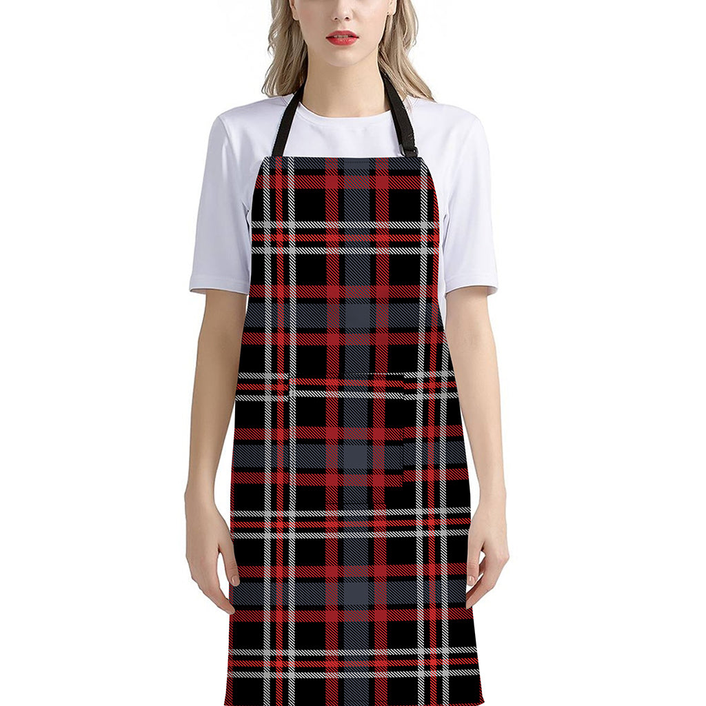 Grey Black And Red Scottish Plaid Print Bib Apron With Pocket