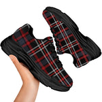 Grey Black And Red Scottish Plaid Print Black Chunky Shoes