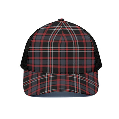 Grey Black And Red Scottish Plaid Print Black Mesh Trucker Cap
