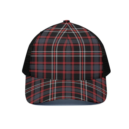 Grey Black And Red Scottish Plaid Print Black Mesh Trucker Cap