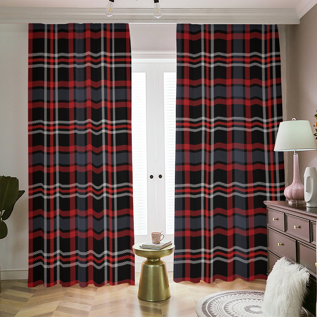 Grey Black And Red Scottish Plaid Print Blackout Pencil Pleat Curtains