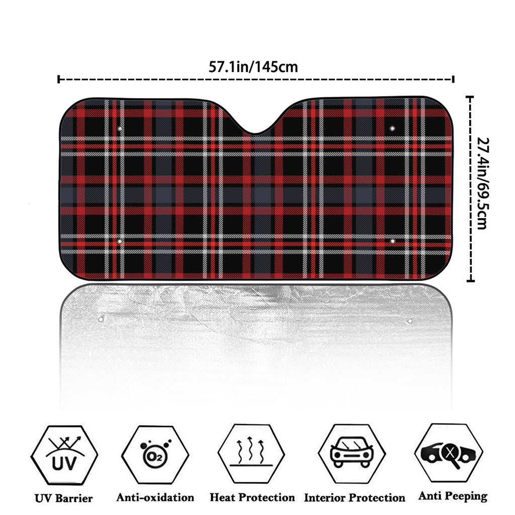 Grey Black And Red Scottish Plaid Print Car Windshield Sun Shade