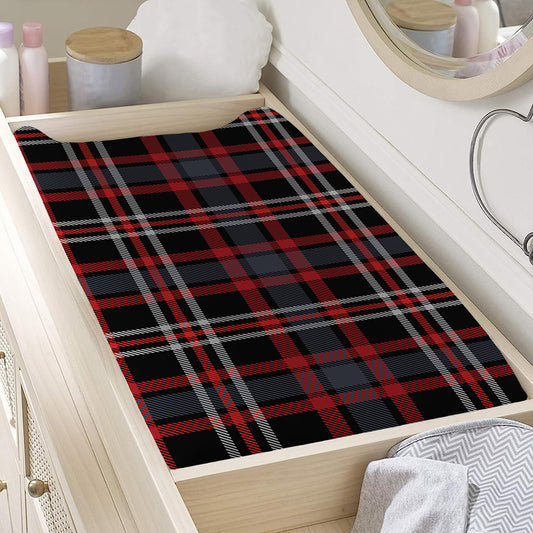 Grey Black And Red Scottish Plaid Print Changing Pad Cover