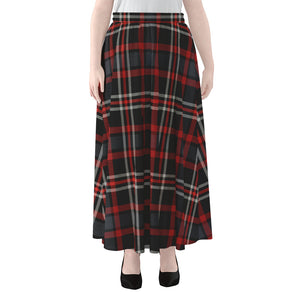 Grey Black And Red Scottish Plaid Print Chiffon Maxi Skirt