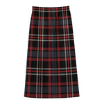 Grey Black And Red Scottish Plaid Print Cotton Front Slit Maxi Skirt