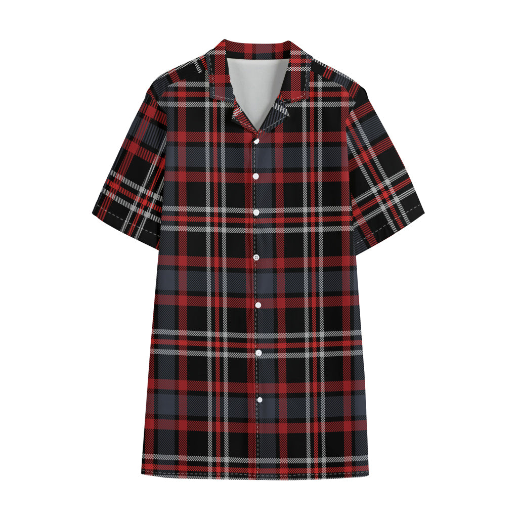 Grey Black And Red Scottish Plaid Print Cotton Hawaiian Shirt