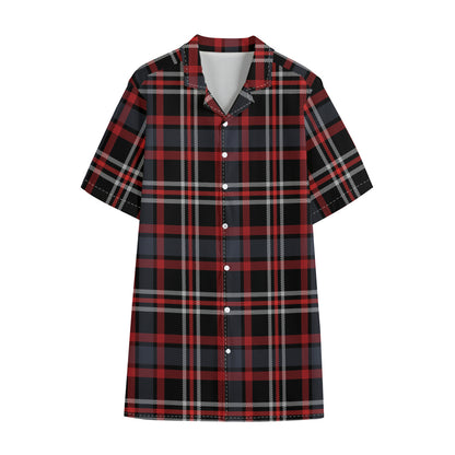 Grey Black And Red Scottish Plaid Print Cotton Hawaiian Shirt