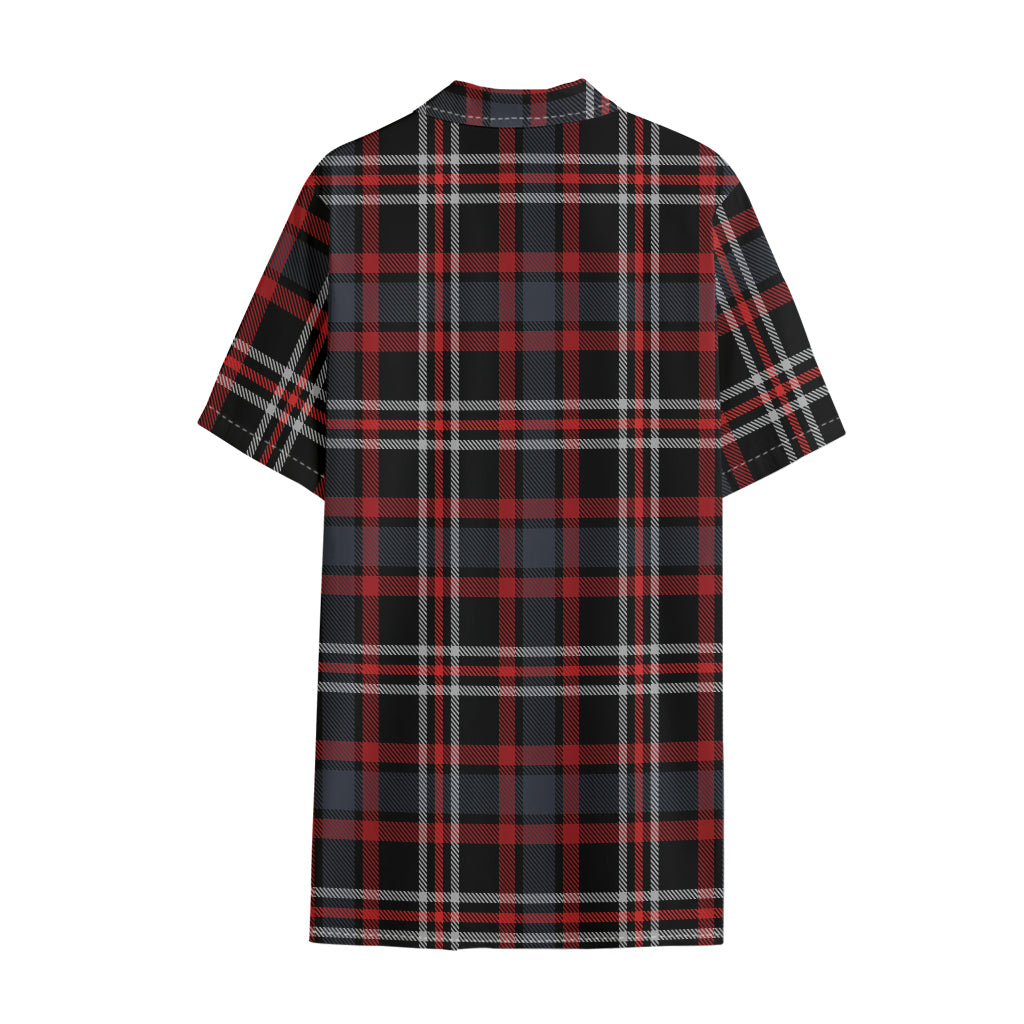 Grey Black And Red Scottish Plaid Print Cotton Hawaiian Shirt