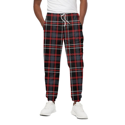 Grey Black And Red Scottish Plaid Print Cotton Pants