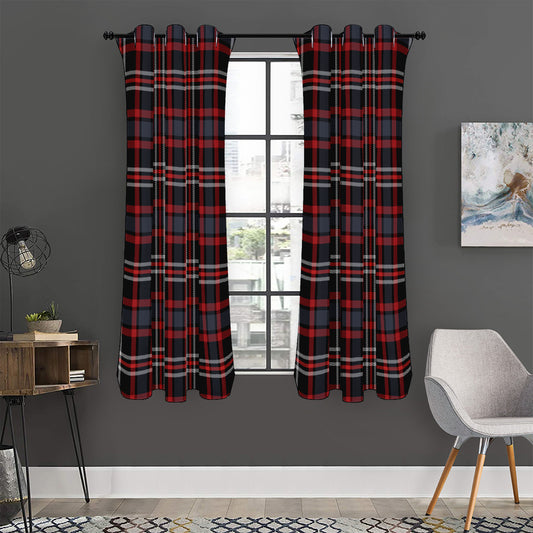 Grey Black And Red Scottish Plaid Print Curtain