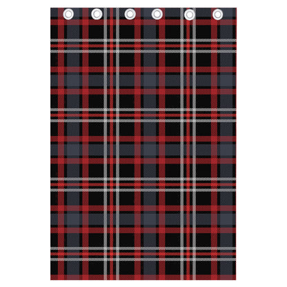 Grey Black And Red Scottish Plaid Print Curtain