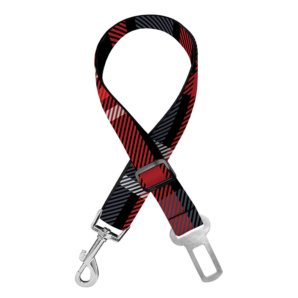 Grey Black And Red Scottish Plaid Print Dog Seat Belt