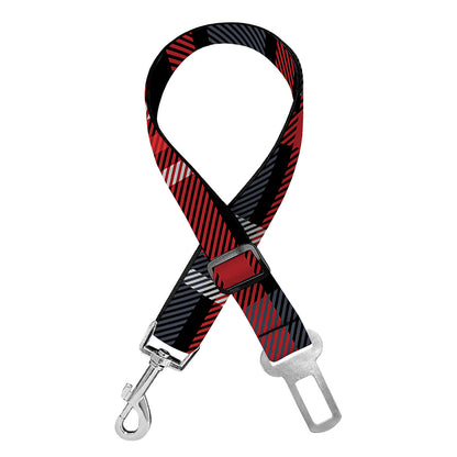 Grey Black And Red Scottish Plaid Print Dog Seat Belt