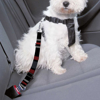 Grey Black And Red Scottish Plaid Print Dog Seat Belt