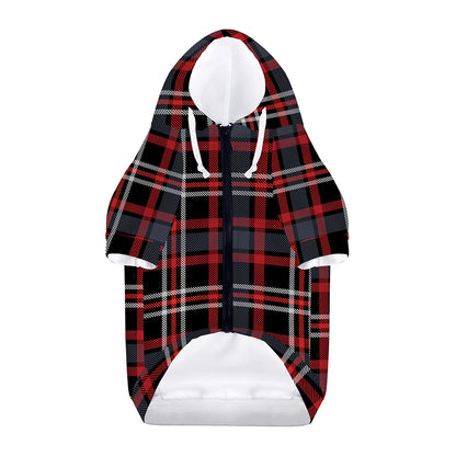 Grey Black And Red Scottish Plaid Print Dog Zip Up Hoodie