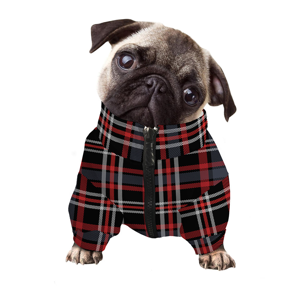 Grey Black And Red Scottish Plaid Print Dog Zip Up Jacket