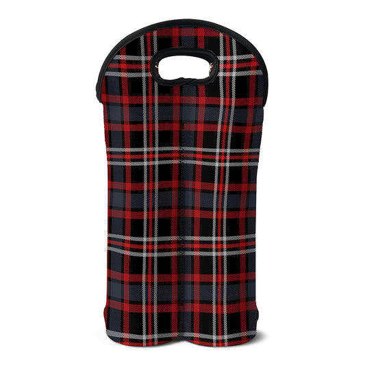 Grey Black And Red Scottish Plaid Print Double Neoprene Wine Tote