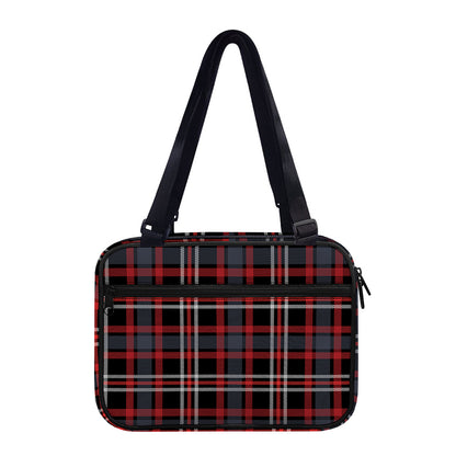 Grey Black And Red Scottish Plaid Print Double Strap Bible Bag