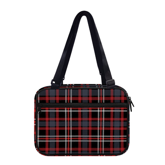 Grey Black And Red Scottish Plaid Print Double Strap Bible Bag