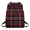 Grey Black And Red Scottish Plaid Print Drawstring Backpack