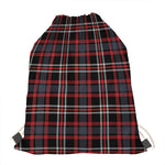 Grey Black And Red Scottish Plaid Print Drawstring Bag