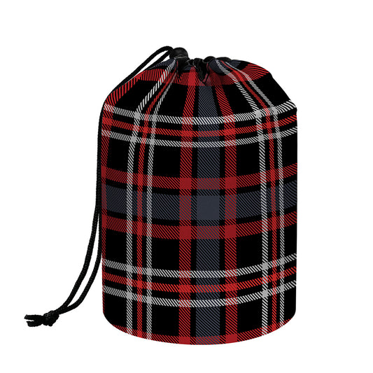 Grey Black And Red Scottish Plaid Print Drawstring Makeup Bag