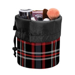 Grey Black And Red Scottish Plaid Print Drawstring Makeup Bag