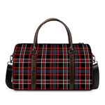 Grey Black And Red Scottish Plaid Print Duffle Bag