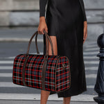Grey Black And Red Scottish Plaid Print Duffle Bag