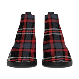 Grey Black And Red Scottish Plaid Print Flat Ankle Boots