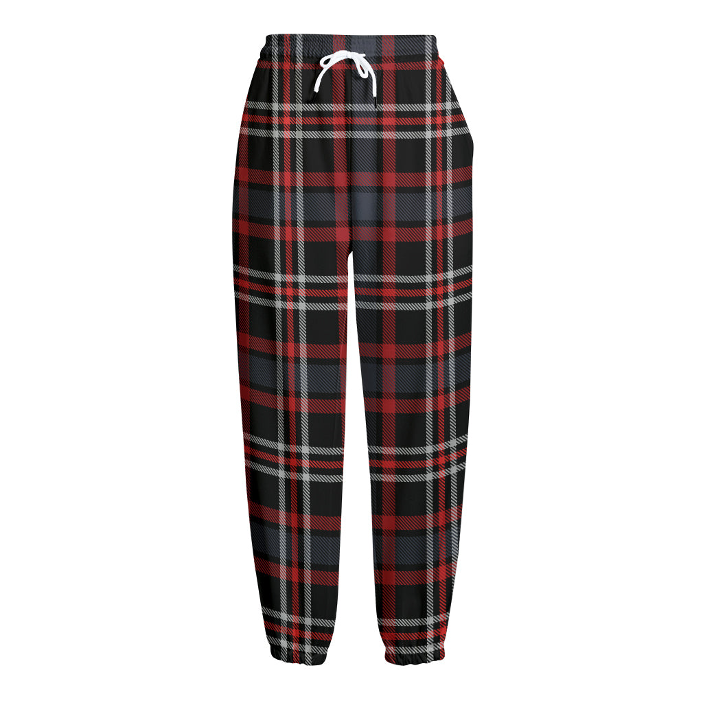 Grey Black And Red Scottish Plaid Print Fleece Lined Knit Pants