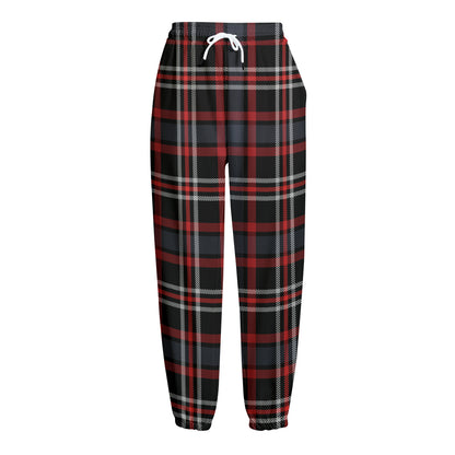 Grey Black And Red Scottish Plaid Print Fleece Lined Knit Pants