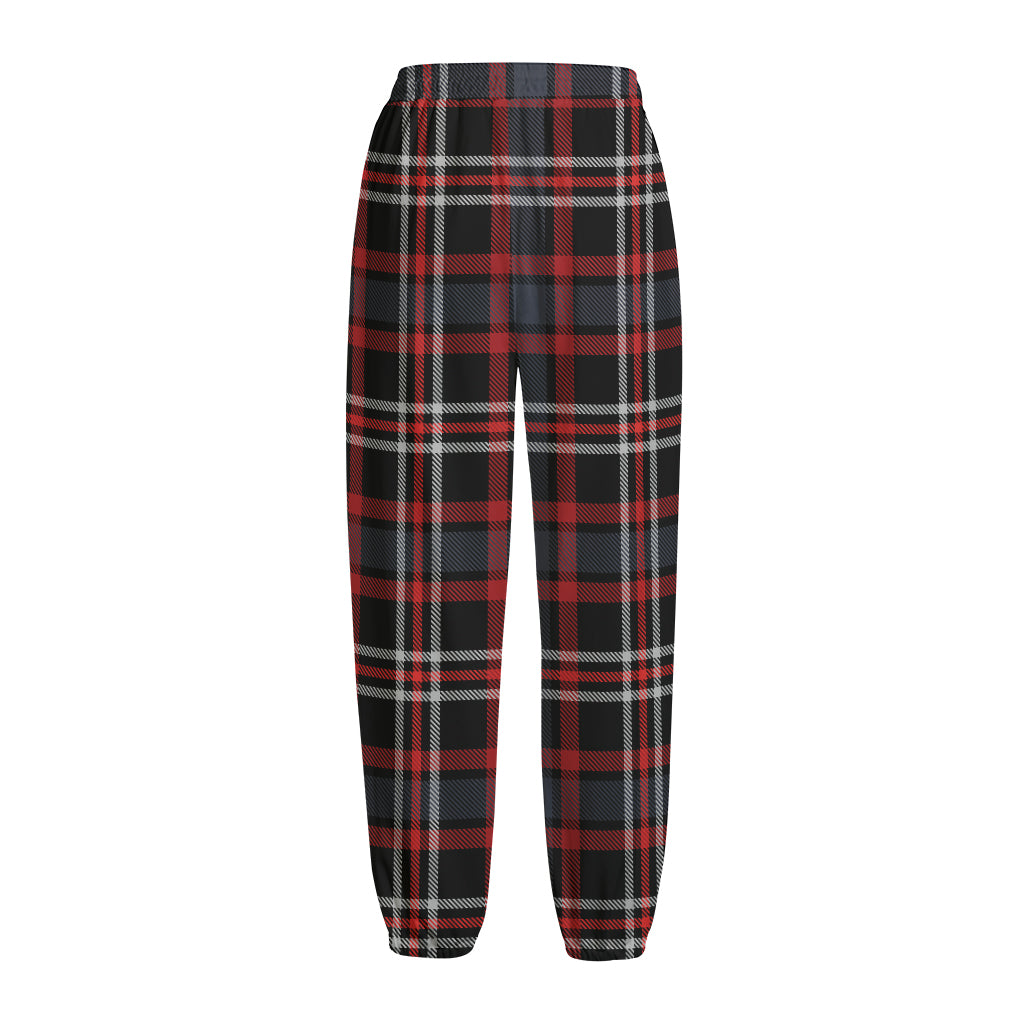 Grey Black And Red Scottish Plaid Print Fleece Lined Knit Pants