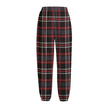 Grey Black And Red Scottish Plaid Print Fleece Lined Knit Pants