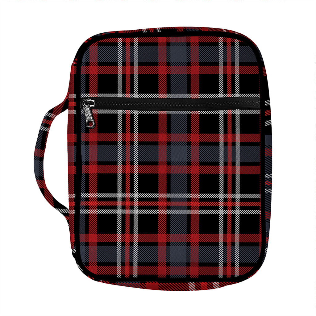 Grey Black And Red Scottish Plaid Print Front Pocket Bible Bag